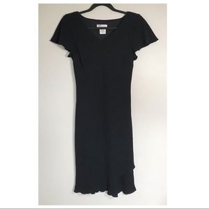 Dress Barn Vintage Cap Sleeve Dress Size 8 Black V-Neckline Asymmetrical Hem